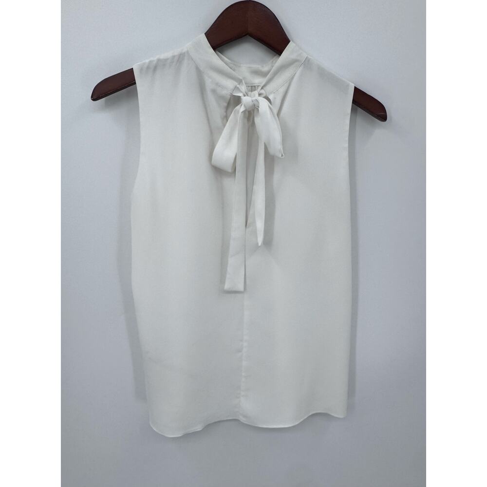 H&M White Sleeveless Blouse Tie Neck Mock Neck Minimalist Coquette Chic Size 4 - Picture 2 of 8